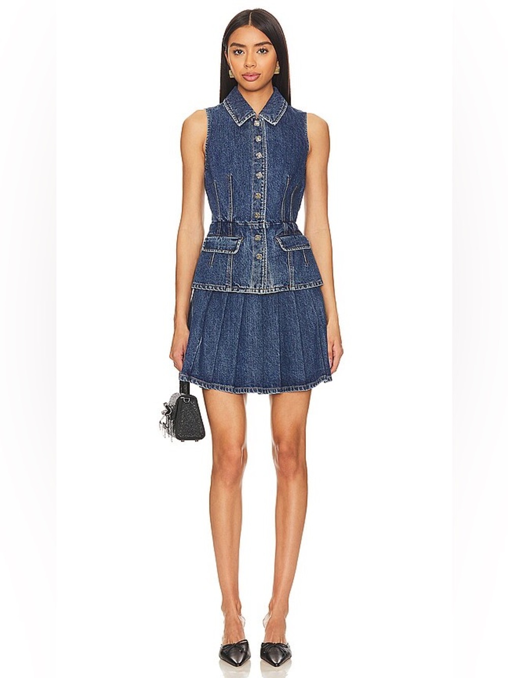 Self-Portrait Blue Denim Sleeveless Vest and Pleated Skirt Set Size 4 - Picture 12 of 12
